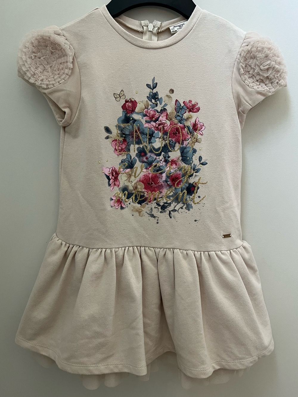 Mayoral Pink Cream Floral Short-Sleeve Dress